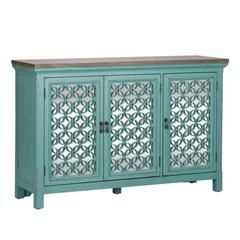 Kensington 3 Door Accent Cabinet in Turquoise w/ Worn Wood Tone Top