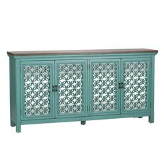 Kensington 4 Door Accent Cabinet in Turquoise w/ Worn Wood Tone Top