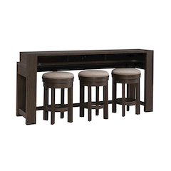 4 Piece Set - Console Bar Table, 3 Swivel Upholstered Stools - Bark