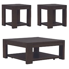 3 Piece Set - Square Cocktail Table, 2 End Tables - Bark
