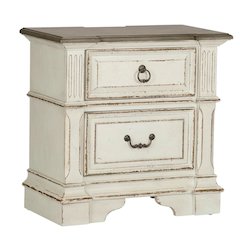 Antique White Nightstand with Charging Station and Storage