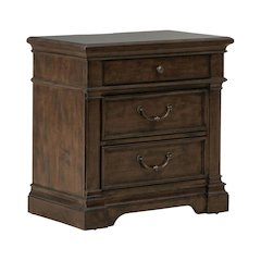 Satin Cherry Nightstand with Charging Station and Traditional Style