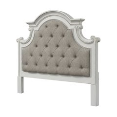 Antique White Upholstered Panel Headboard, Chenille Fabric, Solid Wood