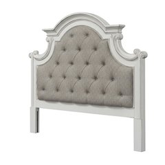 Antique White Upholstered Panel Headboard with Chenille Fabric and Solid Wood