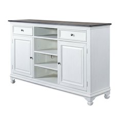 White Wirebrushed Highboy TV Console with Charcoal Top in Cottage Style