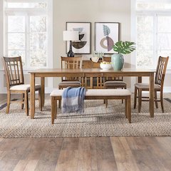 Santa Rosa 6 Piece Rectangular Table Set - Dining Bench, 4 Lattice Back Chairs