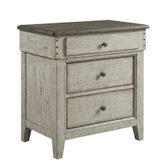White Finish Nightstand with Charging Station and Weathered Linen Touch