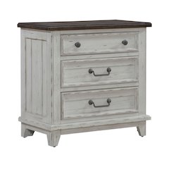 3 Drawer  Nightstand with AC USB Charging Station Cottage , White & Tobacco Wood