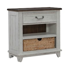 Bedside Chest with AC USB Charging Station Cottage - White & Tobacco Wood