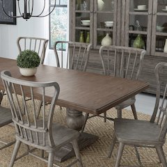 River Place 7 Piece Trestle Table Set - 6 Windsor Back Chairs - Riverstone Gray