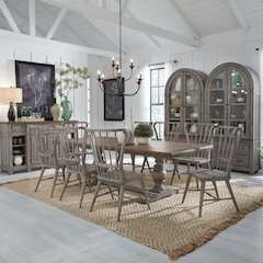River Place 9 Piece Trestle Table Set - 8 Windsor Back Chairs - Riverstone Gray