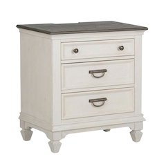White Nightstand with Charging Station and Wirebrushed Finish