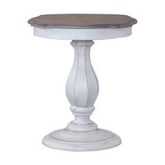 Antique White Accent Table with Round Top, Rustic Side Table Style