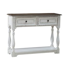 Manor 42 Inch Hall Console Table  Storage - Antique White & Weathered Bark