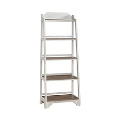 Leaning Pier Ladder Shelf Bookcase Oak Wood Tops 72" Height - Antique White