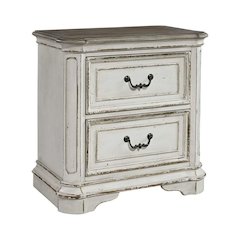 Antique White Nightstand with 2 Drawers, Vintage Bedroom Accent Piece