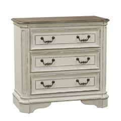 Magnolia Manor 3 Drawer Bedside Chest w/ Charging Station in Antique White