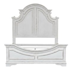 Solid Wood King Bed Frame and Headboard, European Traditional Panel Bed, White