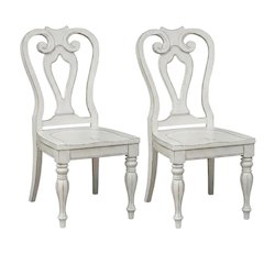Rubberwood Splat Back Dining Chairs with Chenille Upholstery, White, Set of 2