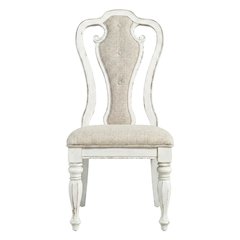 Chenille Upholstered Splat-Back Rubberwood Dining Chair for Dining Room, White