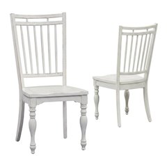 Solid Wood Spindle Back Farmhouse Dining Chairs for Kitchen, White, Set of 2