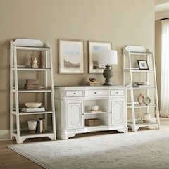 3 Piece Dining Room Set with Server, 2 Shelves - Antique White & Weathered Bark