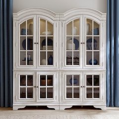 Magnolia Manor 2 Piece Bunching Glass Cabinet Set - LED Touch Light, Storage