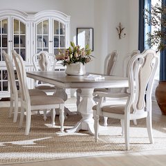 Magnolia Manor Alt 7 Piece Double Pedestal Table Set - 2 Upholstered Arm