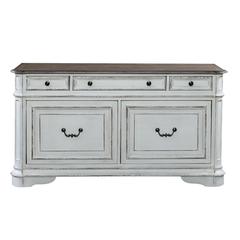Antique White Credenza with Weathered Bark Finish, European Traditional Style