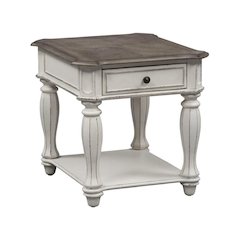 White Wooden End Table With Drawer and Shelf, Bedside Table for Bedroom