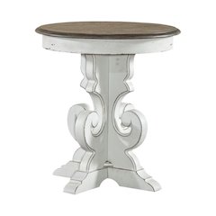 Antique White Round Side Table Accent Piece for Rustic Living Rooms