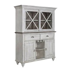 Traditional Rubberwood Hutch & Buffet in Pine Veneers for Dining Room Storage
