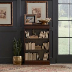 Stepped Bookcase Wall Home Office 4 PcSet Adjustable Shelves - Cognac Wood Frame