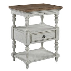 Antique White Bedroom Nightstand with Chestnut Top and Single Drawer