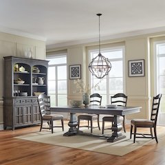 Paradise Valley 5 Piece Trestle Table Set - 4 Ladder Back Chairs - Saddle Brown