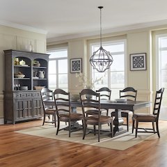 Paradise Valley 7 Piece Trestle Table Set - 6 Upholstered Back Chairs - Saddle