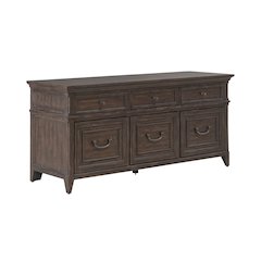 File Credenza with 3 File Storage Drawers Home Office - Saddle Brown Oak Wood