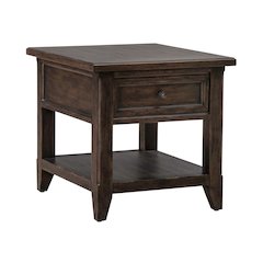 Rectangular End Table Traditional - Storage Drawer - Saddle Brown Oak Wood
