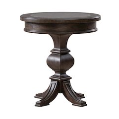 Round Pedestal Chairside Table Traditional - Saddle Brown Oak Wood