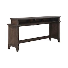 Console Bar Table Traditional - AC USB Charging Station - Saddle Brown Oak Wood
