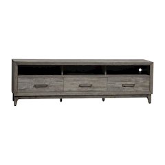 Driftwood gray TV console, contemporary style, wood construction, 76" W
