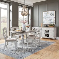Ocean Isle 5 Piece Rectangular Table Set - 4 X Back Side Chairs - Antique White
