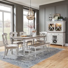 Ocean Isle 6 Piece Rectangular Table Set - Dining Bench, 4 X Back Chairs