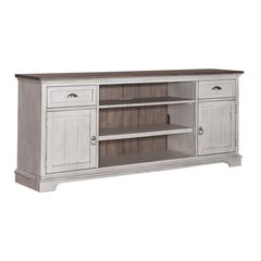 Ocean Isle 72 Inch Entertainment TV Stand in Antique White w/ Weathered Pine
