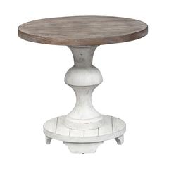 Sedona Round End Table in Heavy Distressed White w/ Gravel Top