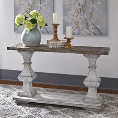 Sedona Sofa Table in Heavy Distressed White w/ Gravel Top
