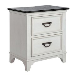 White Nightstand with Charging Station and Wirebrushed Finish