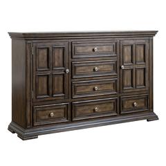 Big Valley 2 Door 6 Drawer Dresser in Brownstone w/ Heavy Distressing