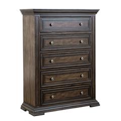 Big Valley 5 Drawer Chest in Brownstone w/ Heavy Distressing