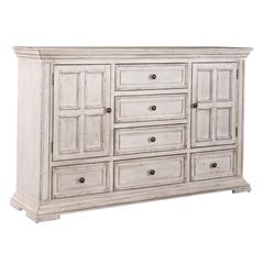Big Valley 2 Door 6 Drawer Dresser in Whitestone w/ Heavy Distressing